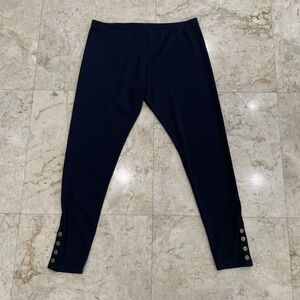 DG2 Diane Gilman Navy Elastic Leggings Snap Button Ankle Accents Large